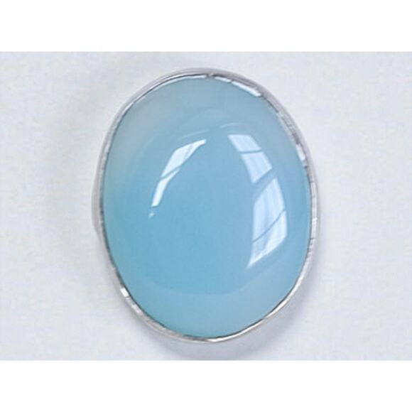 Vintage 925 Silver Blue Chalcedony Ring Large Oval Statement Gemstone - Picture 5 of 8